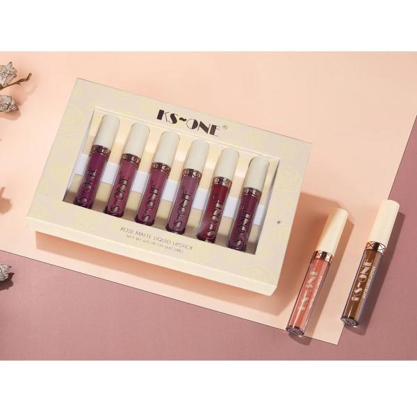 6-Piece Nude Lipstick Liquid Velvet Matte Gloss Set for Women