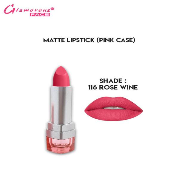 Glamorous Face Matte Lipstick with Vitamin E & Aloe Vera - Pink Case