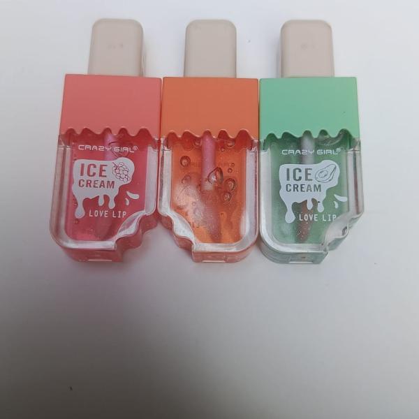 Ice Cream Shape Lip Gloss Lip Balm with Pink Shiny Waterproof Finish