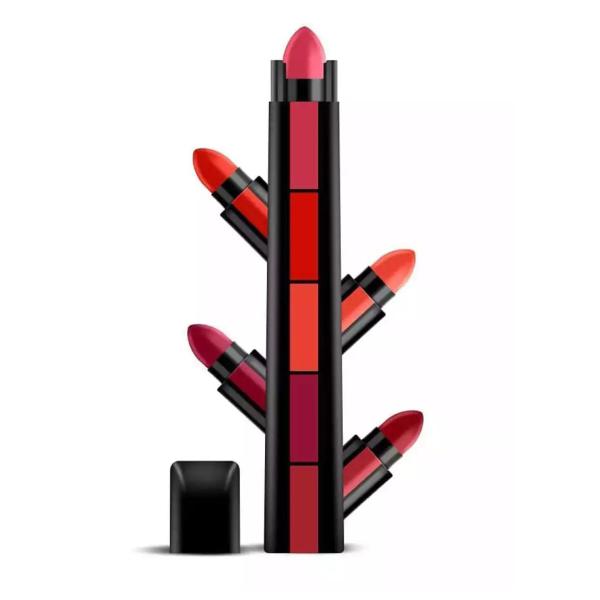 5 in 1 Mini Pen Lipstick Set - Multicolor Matte Lipsticks with Gloss and Lip Oil