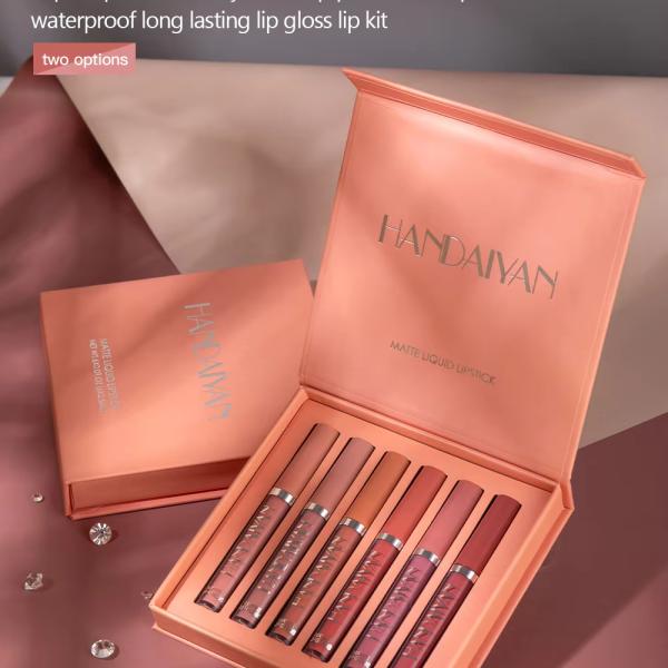 Handaiyan 6-Piece Lip Gloss Set - Velvet Moisturizing Waterproof Matte Lipstick Kit with Non-Stick Formula