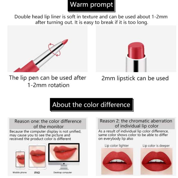 MISS ROSE 2-in-1 Lip Liner and Lipstick - Waterproof, High Pigment