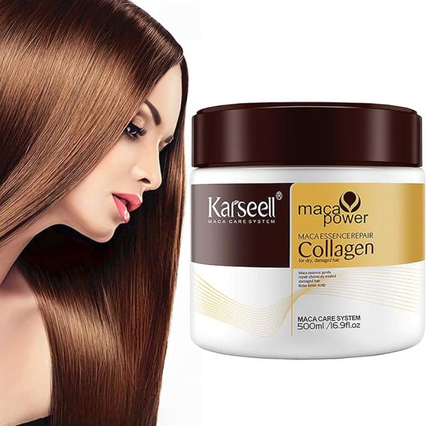 Karseell Collagen Maca Hair Treatment Deep Repair Conditioning Hair Mask Argan Oil Coconut Oil Essence for Dry Damaged Hair All Hair Types 16.90 oz 500ml
