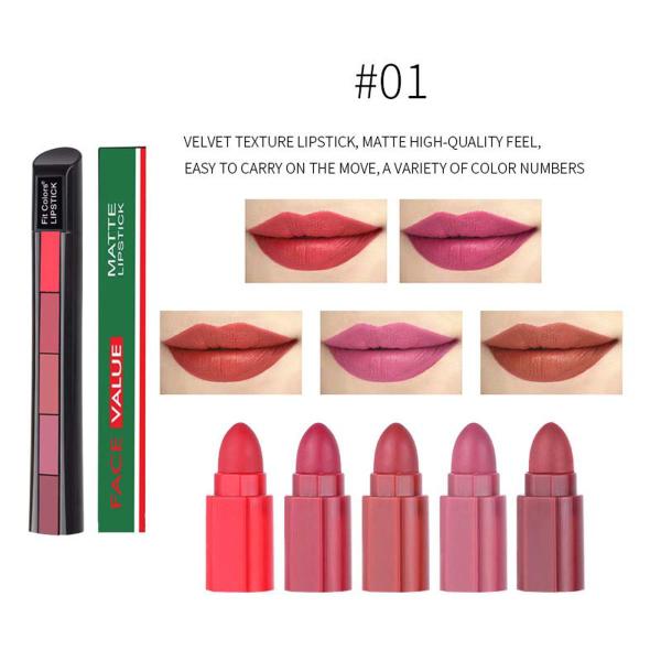 Face Value 5-in-1 Lipstick - Five Shades in One, Long Lasting Matte Formula