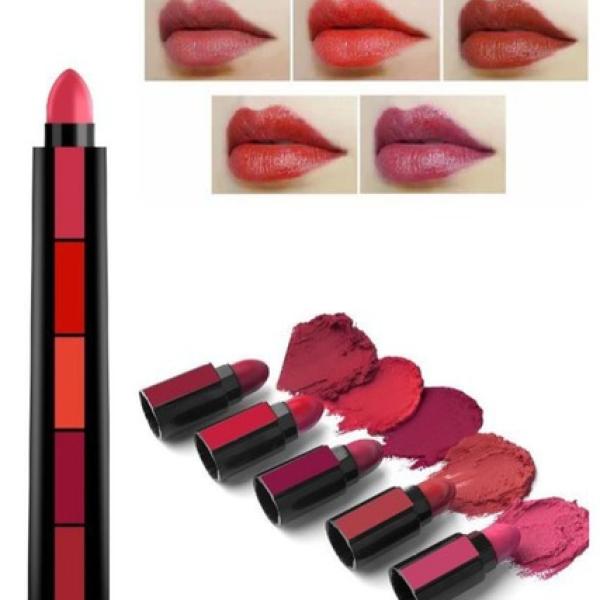 5-in-1 Matte Mini Lipstick Kit - Waterproof, Long-Lasting Lipstick Set with Hydrating Formula - Pack of 5