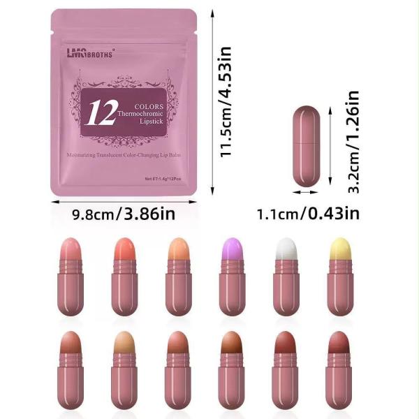 LMG Broths 12 PC Mini Capsule Moisturizing Color Changing Lipstick & Lip Balm Set