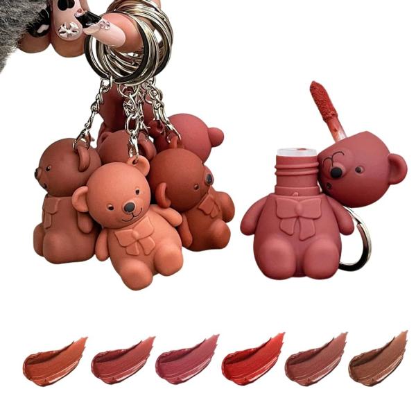 Gloss Texture Lip Glaze with Velvet Lip Bear Keychain - Long Lasting Lipstick for Women and Girls