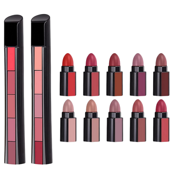 5 in 1 Matte Finish Lipstick - Long Lasting Color in Red and Nude Shades