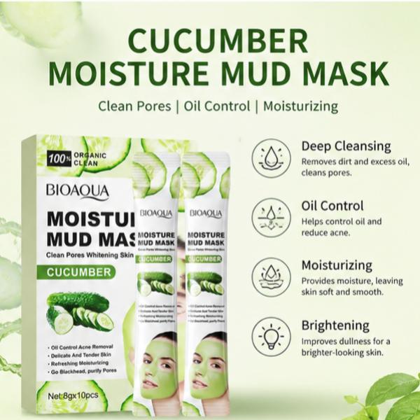 BIOAOUA Cucumber Mud Face Mask 10Pcs Oil Control Refreshing 80g