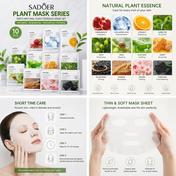 BIOAQUA 10-Pack Fruit Plant Extract Facial Sheet Masks Hydrating Glow