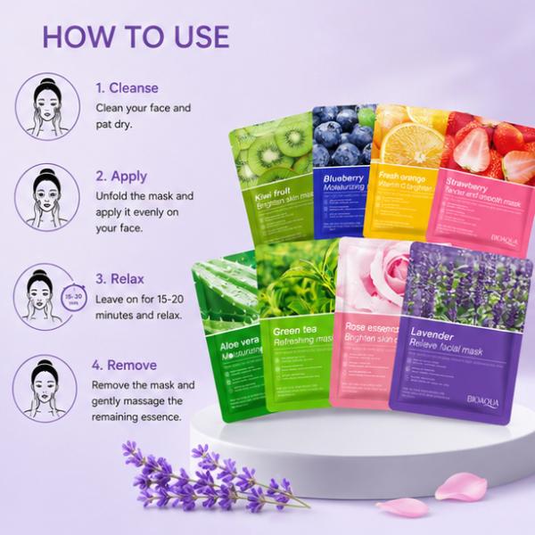 BIOAQUA 5Pcs Moisturizing Face Sheet Mask – Dryness Care & Hydration