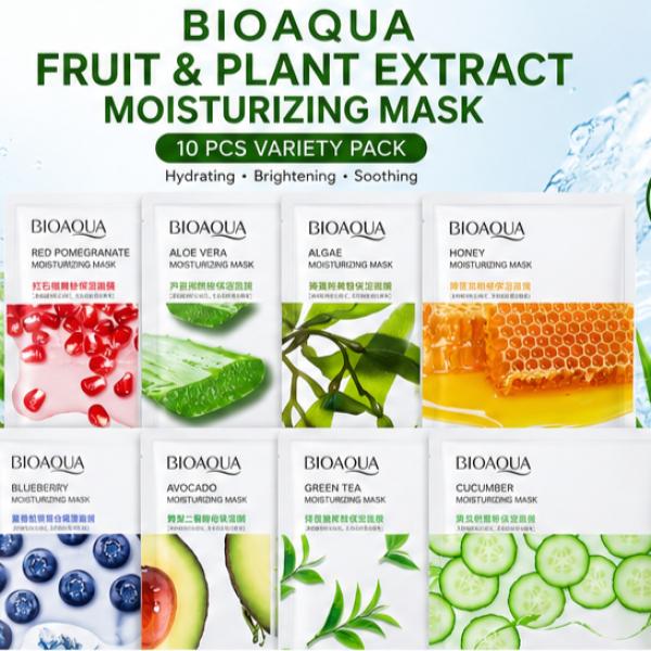 BIOAQUA Pack of 10 Fruit & Plant Extract Facial Sheet Masks Hydrating Glow