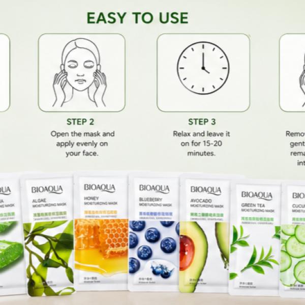 BIOAQUA Pack of 10 Fruit & Plant Extract Facial Sheet Masks Hydrating Glow