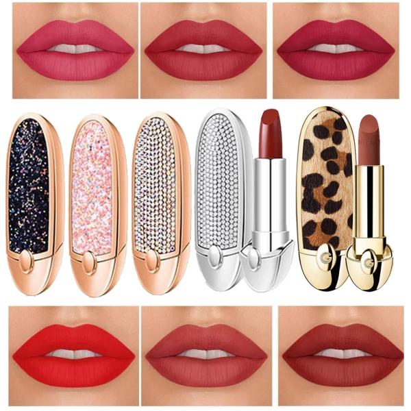 Hengfeng Diamond Radiance Matte Lipstick with Built-In Mirror - Long-Wear Velvet Finish