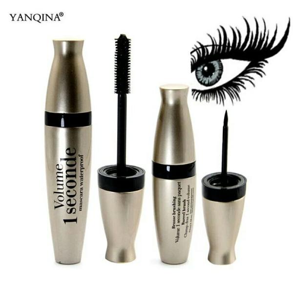 YANQINA Pack of 2 Waterproof Volume 1 Seconde Eyeliner and Mascara