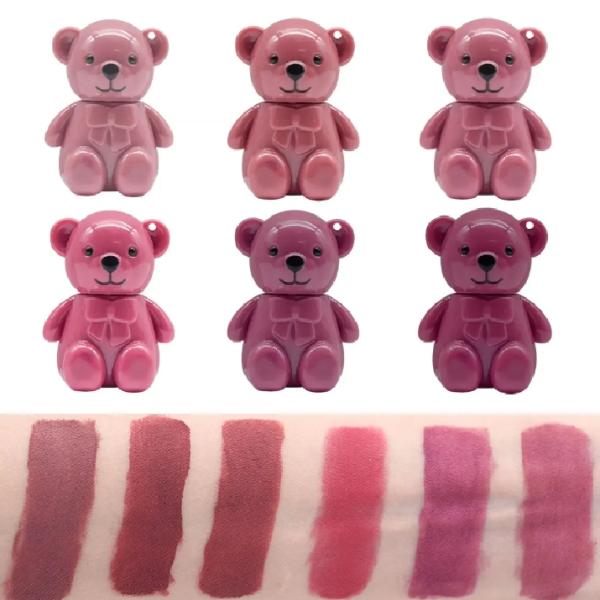 Teddy Bear Keychain Style Matte Lip Gloss with Smooth Finish and Portable Design for Girls