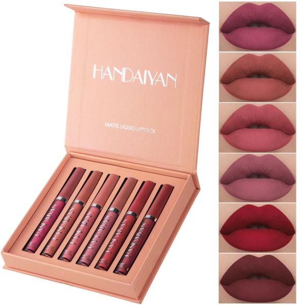 Handaiyan 6-Piece Lip Gloss Set - Velvet Moisturizing Waterproof Matte Lipstick Kit with Non-Stick Formula