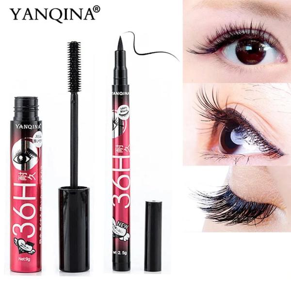 Pack of 2 Liquid Eyeliner Pencil and Waterproof Mascara Set for Makeup Beauty