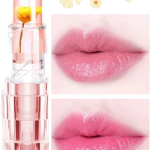 Transparent Flower Jelly Lipstick with Temperature-Activated Color Change, Long-Lasting and Waterproof, Peach Grape Lemon Flavors