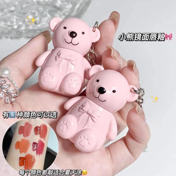 Gloss Texture Lip Glaze with Bear Paradise Velvet Keychain - Long Lasting Lip Mud Lipstick for Women & Girls