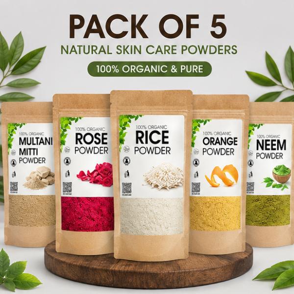 Delhi Gate Organic Pack of 5 Skin Care Powders – Neem, Rose & Rice