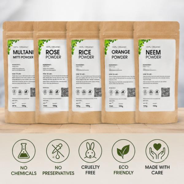 Delhi Gate Organic Pack of 5 Skin Care Powders – Neem, Rose & Rice
