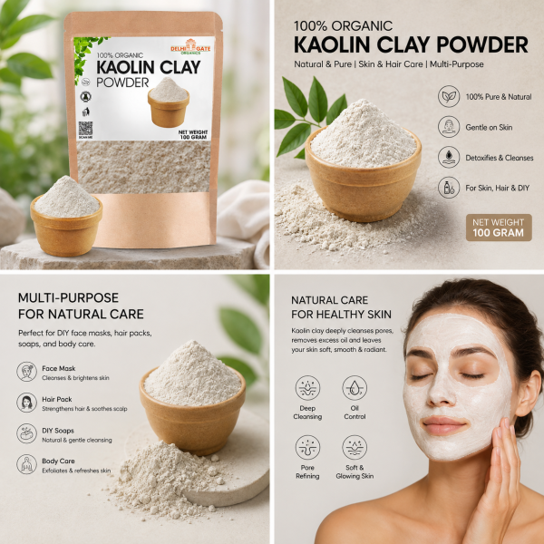 Delhi Gate Organics Kaolin Clay 100g Natural Face Mask Skin Care