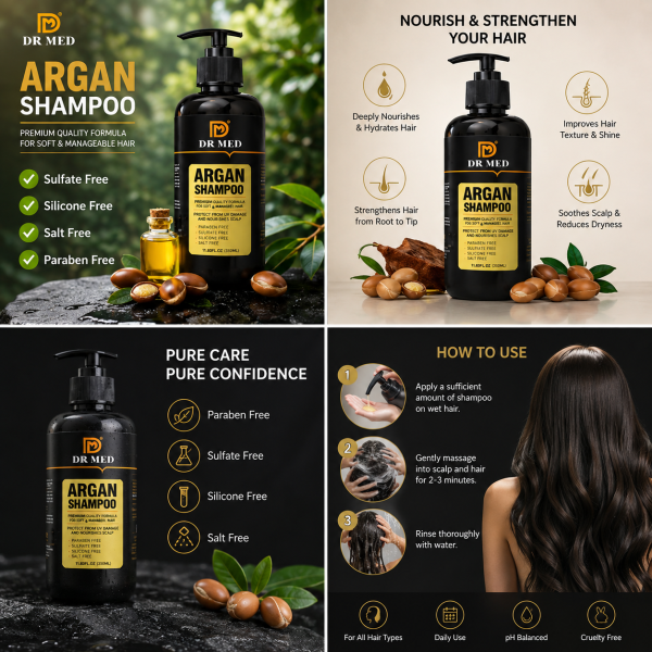 DR MED Argan Shampoo 350ml Paraben Sulphate Salt & Silicon Free