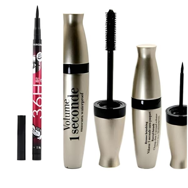 Yanqina Volume Waterproof Mascara & Eyeliner Set with 36h Long-Lasting Liner