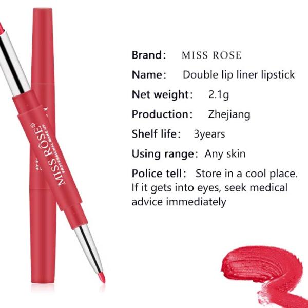 MISS ROSE 2-in-1 Lip Liner and Lipstick - Waterproof, High Pigment