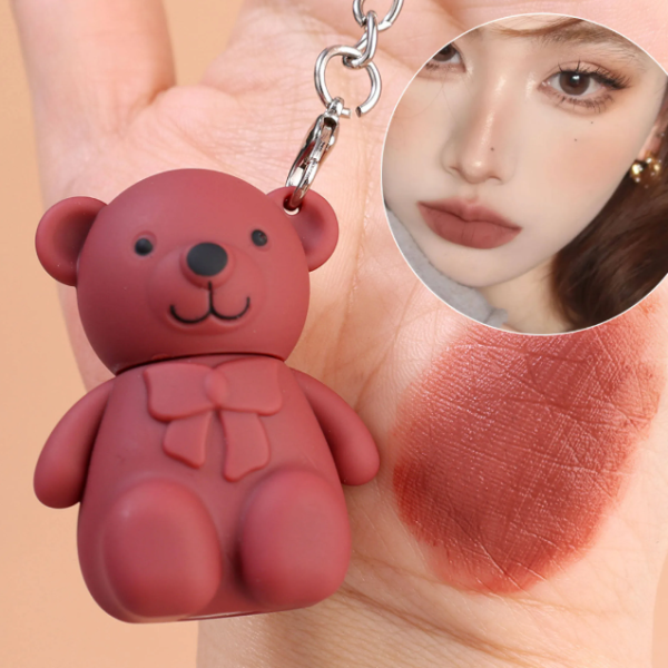 MOCALLURE Bear Matte Lip Gloss Keychain Pack of 6 with Magic Color Changing Pink Shade