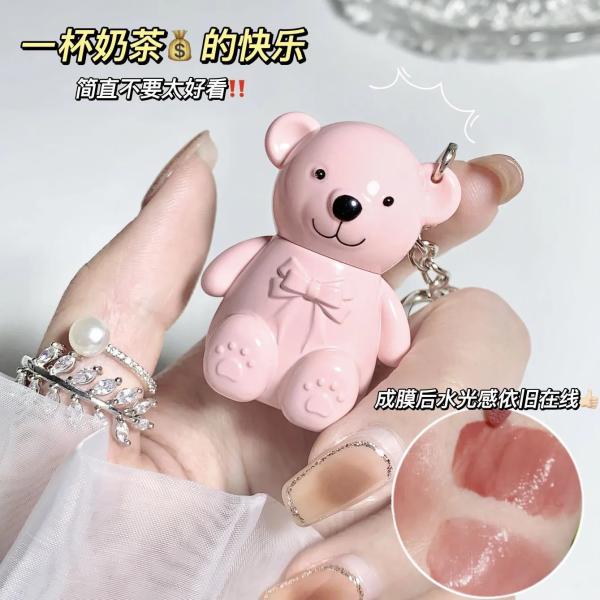 Gloss Texture Lip Glaze with Velvet Bear Keychain – Long-Lasting Lip Mud Lipstick for Women and Girls