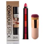 Makeup Bundle: 3 Chubby Pier Foundation Brushes + Wonder Contour Stick + 5-in-1 Lipstick Set
