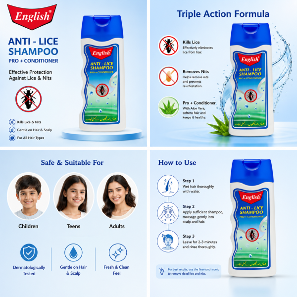 English Anti-Lice Shampoo Large 100ml Lice & Nit Removal Shampoo