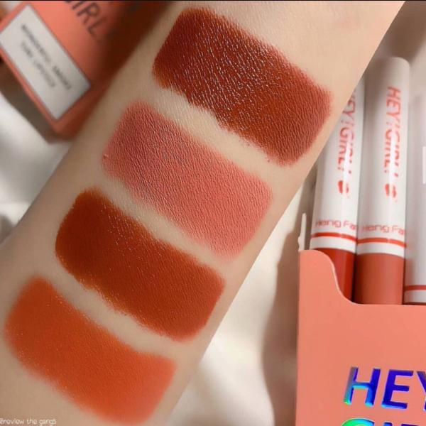Hey Girl Matte Lipstick Pack of 4 - Long Lasting Velvet Semi-Matte Lip Colors