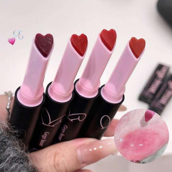 Gege Bear Heart-Shaped Moisturizing Lip Gloss & Solid Lipstick Set - 6 Shades with Vibrant Color and Hydration