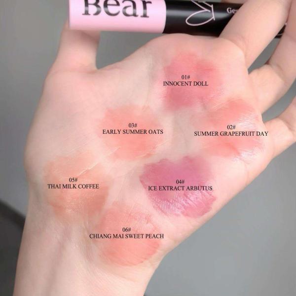 Gege Bear Heart-Shaped Moisturizing Lip Gloss & Solid Lipstick Set - 6 Shades with Vibrant Color and Hydration