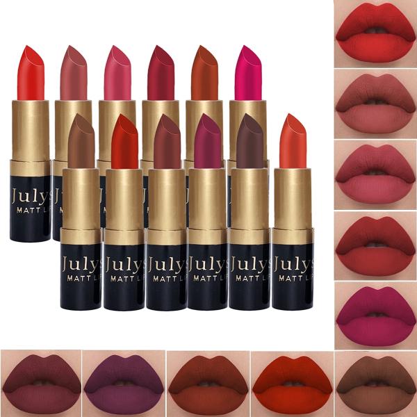 Julystar Matte Lipstick Pack of 12 - Long Lasting Dark and Nude Shades