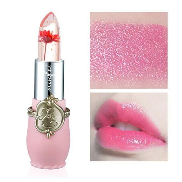 Transparent Flower Jelly Lipstick with Temperature-Activated Color Change, Long-Lasting and Waterproof, Peach Grape Lemon Flavors