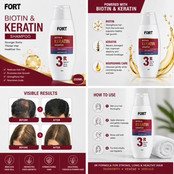 FORT Biotin & Keratin Shampoo 200ml Anti Hair Loss Hair Regrowth
