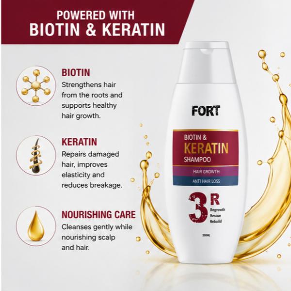 FORT Biotin & Keratin Shampoo 200ml Anti Hair Loss Hair Regrowth