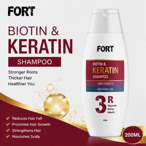 FORT Biotin & Keratin Shampoo 200ml Anti Hair Loss Hair Regrowth
