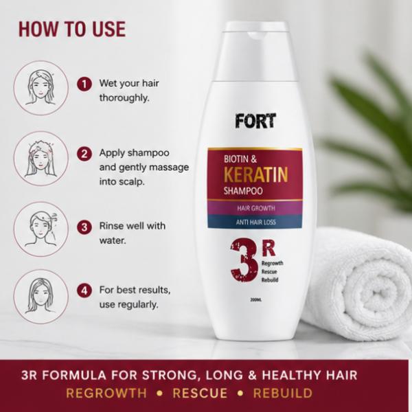 FORT Biotin & Keratin Shampoo 200ml Anti Hair Loss Hair Regrowth