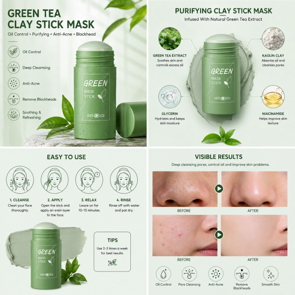 Green Tea Clay Stick Mask Oil Control Purifying Pore Cleansing