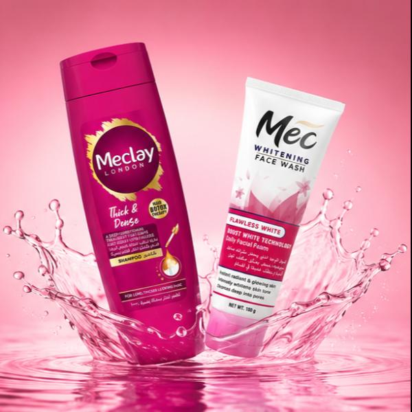 MEC Flawless White Face Wash 100gm + Meclay London Thick & Dense Shampoo 185ml