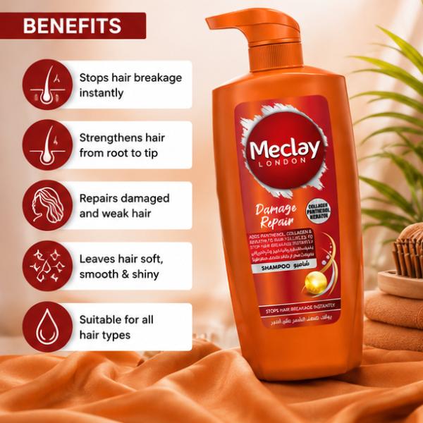 Meclay London Damage Repair Shampoo 660ml Strengthening Hair Care