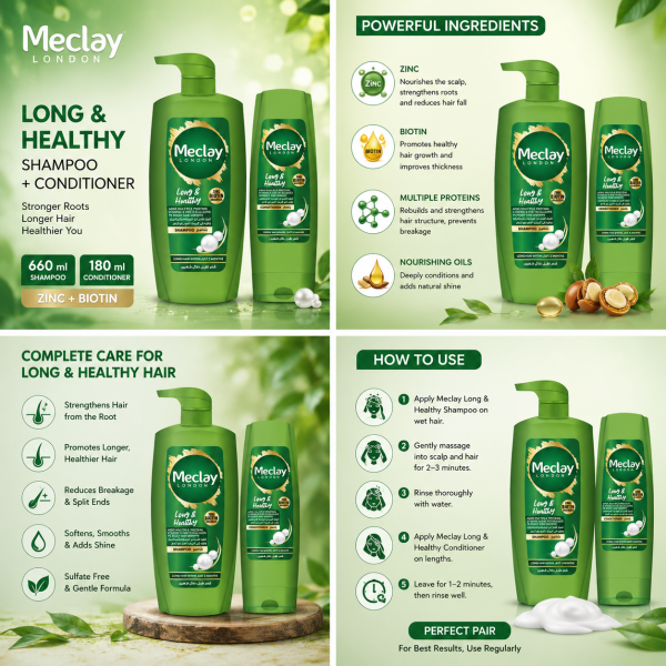 Meclay London Long & Healthy Shampoo 660ml + Conditioner 180ml