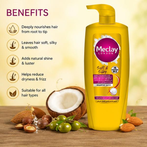 Meclay London Soft & Silky Shampoo 660ml – 10 Nourishing Oils