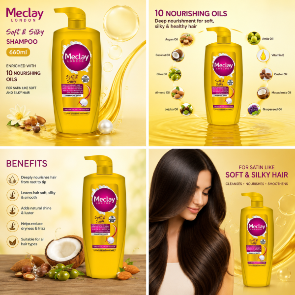 Meclay London Soft & Silky Shampoo 660ml – 10 Nourishing Oils