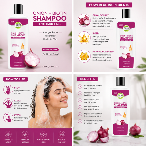 Olim Naturals Onion + Biotin Shampoo 200ml Hair Fall Care
